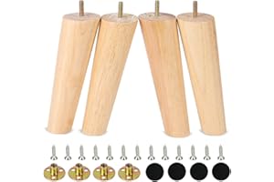 CtopoGo Wooden Solid Wood Round Furniture Legs 4 Inch Set of 4 Mid-Century Modern Sofa Replacement Parts Couch Bed Coffee Chair Desk Table Feet Legs with Pre-Drilled Bolts