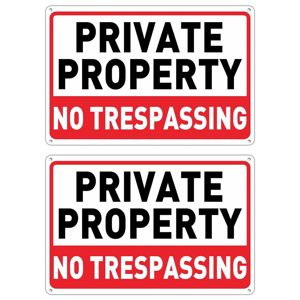 Sarini 2pcs Private Property Signs, Outdoor No Trespassing Reflective Aluminum Signs, Weatherproof Metal Signs for Enhanced Property Security