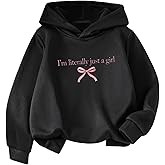 WDIRARA Girl's Bow Letter Graphic Hoodies Long Sleeve Hooded Sweatshirts Y2k Pullover Tops