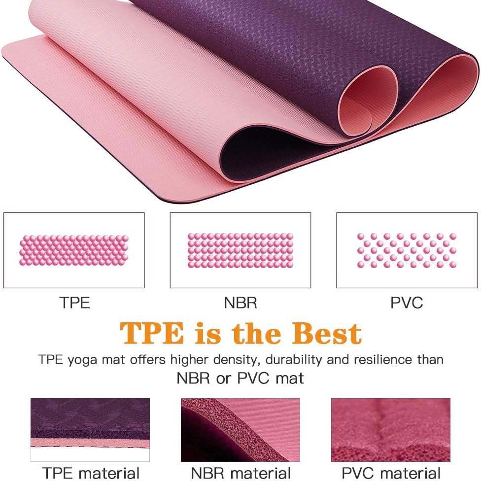 Asvin Yoga Mat 1/4 Inch Thick Fitness Exercise Mat, Non Slip, Striped, Sweat - Proof, Eco Friendly, TPE Workout Mat for Yoga, Pilates and Floor Exercises, 68"x26" : Sports & Outdoors