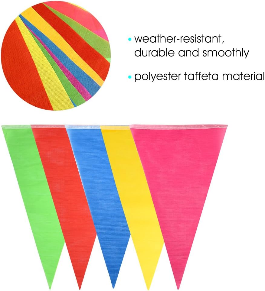 FEPITO 374Feet/114M 300 Flags Multicolor Bunting Banner Flags Double Sided Nylon Pennant Banners for Wedding Birthday Party Garden Home Decoration - Image 4