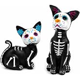 Day of the Dead Cat Dog Figurines, Skeleton Pet Statues Set for Halloween | Sugar Skull Pet Decor, Dia De Los Muertos Shelf Mantel Decoration, Hand Painted Resin Gift for Cat Lovers and Dog Owners
