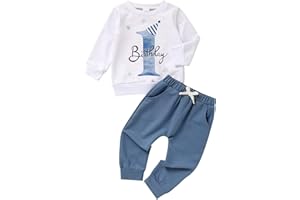 ZOELNIC 1st Birthday Clothes Outfit Boy Baby One Year Old Birthday Outfit Long Sleeve Shirt Pants Fall Winter Outfit Clothes