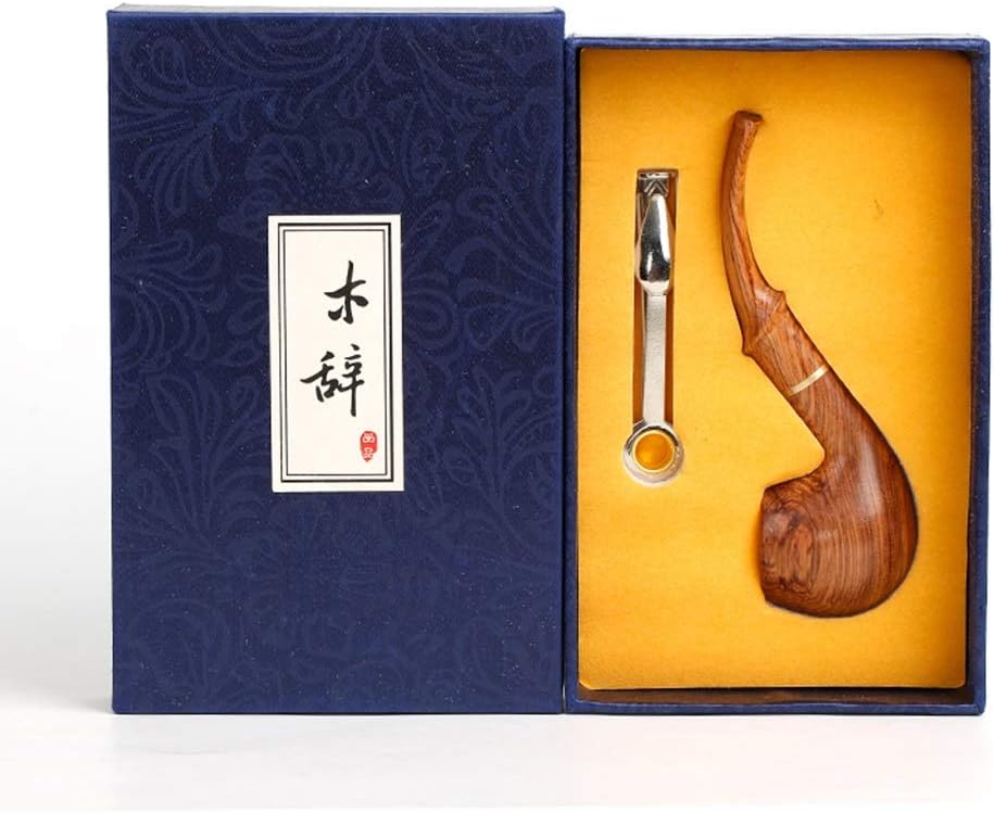 GWJYD Mahogany Retro Big Mouth Pipe Filter Mouth Tobacco Special Dry Cigarette Bag Curved Vintage Pipe Lighter Smoker Solid Wood Boutique Gift Box