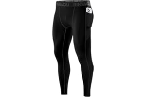 RIKUAOU Men's Compression Pants, Workout Leggings Hockey Base Layer, Gym Athletic Tights with Pockets for Running Football