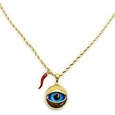 Gold Evil Eye Necklace with Red Chili Pepper Charm,Dainty Protection Amulet Jewelry for Women,Trendy Spiritual Pendant for Good Luck and Style, Gifts for Her, Protection Necklace
