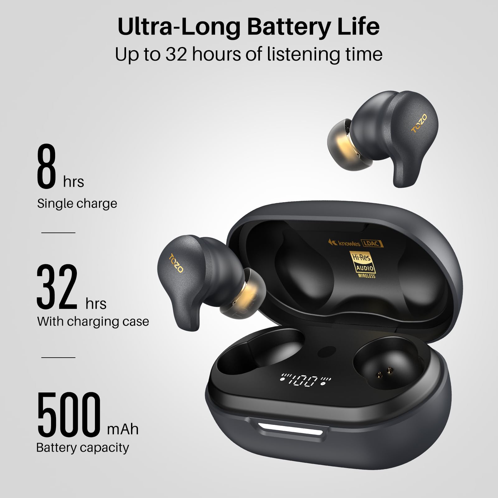TOZO Golden X1 Wireless Earbuds Balanced Armature Driver and Hybrid Dynamic Driver, Bluetooth Headphones OrigX Pro, LDAC & Hi-Res Audio Wireless, Environment & Active Noise Cancellation Headset