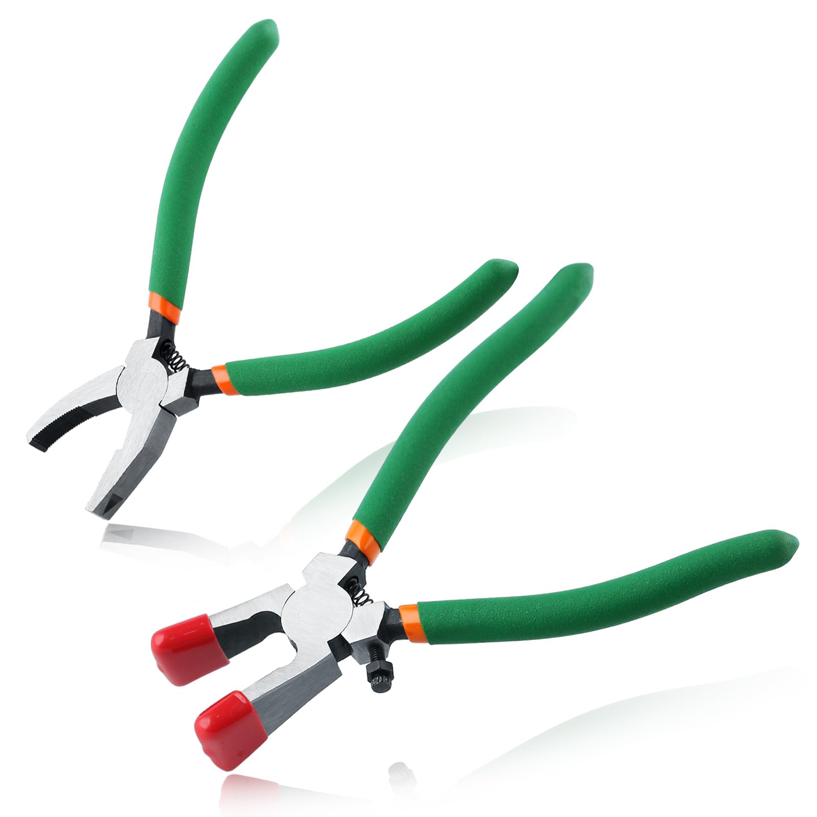 LEONTOOL 2-in-1 Glass Cutting Tool Kit - Running Pliers & Grozer Pliers with Rubber Tips for Key Fob Hardware Install & Stained Glass Work