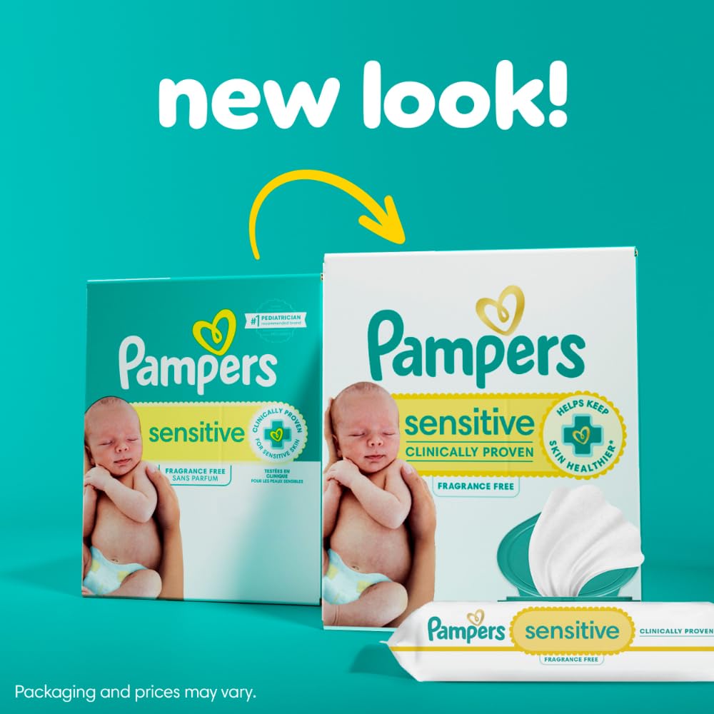 Pampers Baby Wipes, Sensitive, Water Based Wipe, Clinically Proven, Hypoallergenic, and Unscented for Babies, 336 Wipes Total (4 Flip-Top Packs)