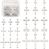 Mega Pet 160pcs 304 Stainless Steel Cross Pendant Charms 8 Shapes Metal Tiny Polished Religious Cross Dangle Charm Beads for DIY Bracelet Necklace Earrings Jewelry Crafts Making Hole: 1~1.6mm