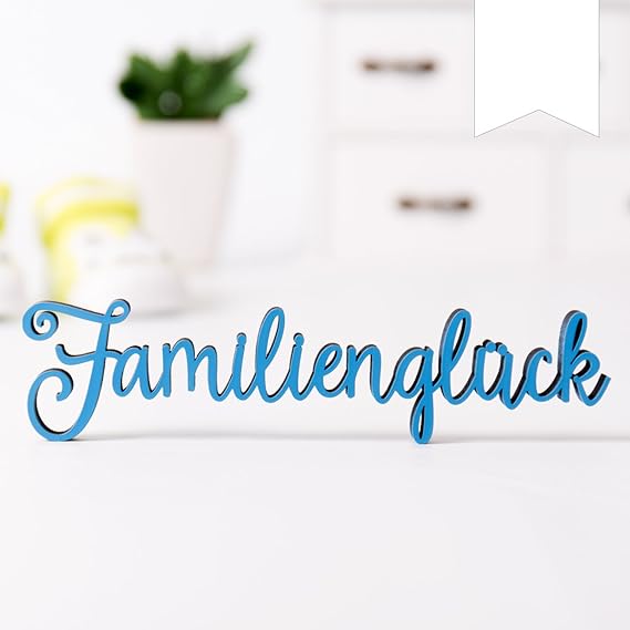 KLEINLAUT 3D-Schriftzug Familienglück in Größe: 25 x 6,1 cm - Dekobuchstaben - 32 Farben zur Wahl - Weiß
