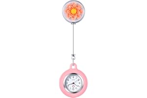 Lancardo Women's Nurse Clip on Watch Cute Flower Lapel Hanging Doctor Clinic Staff Tunic Stethoscope Badge Quartz Fob Pocket Watch with Pink Silicone Cover for Christmas