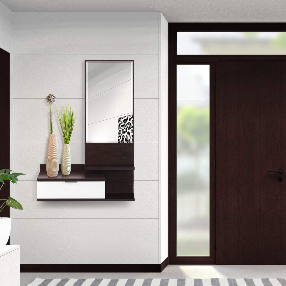 COMIFORT Recibidor Colgante - Mueble de Entrada con Cajón, Espejo y 3 Estantes