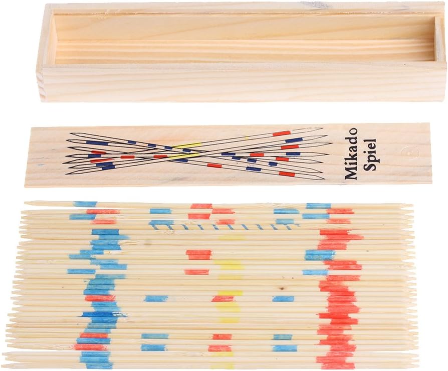 HOWWOH Traditional Mikado Spiel Wooden Pick Up Sticks Set Traditional Game with Box Toy