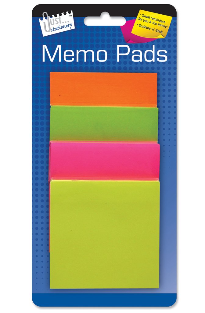 Just Stationery 5927 75 mm Sticky Memo Pads – Pack of 4