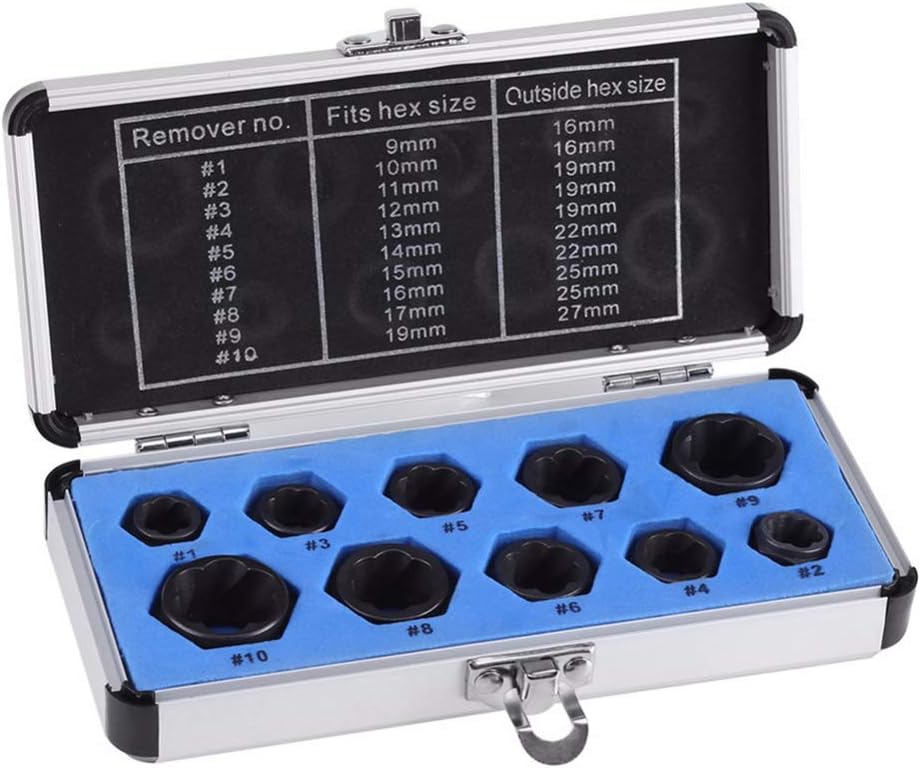 Pannow 10pcs 3/8" Drive Socket 9-19mm Damaged Nut Stud Extractor Bolt Remover Locking Bolt Extractor Set