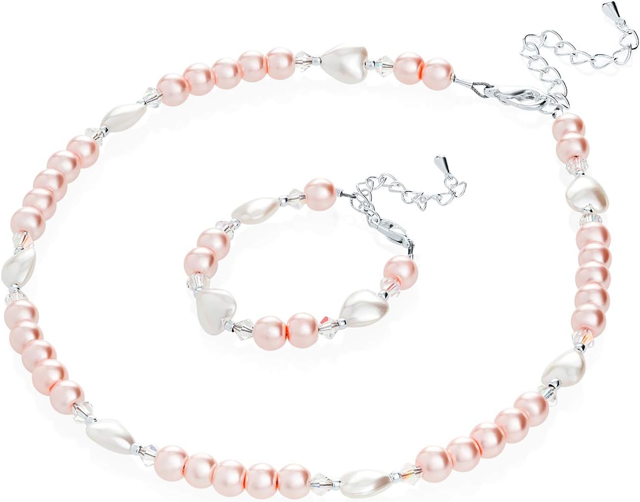 Crystal DreamElegant Pink Simulated Pearl Heart Beads Infant Girl Necklace and Bracelet Gift Set (GSH_PW_ALL)