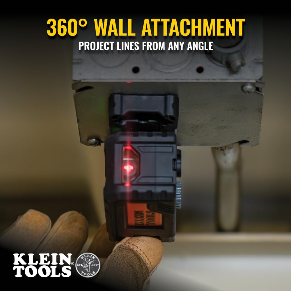 KLEIN TOOLS 93PTL Magnetic Pocket Laser Level, Bright Red Leveling and Alignment Tool, 3 Bubble Vials, 360-Degree Wall Attachment, Picture Hanging