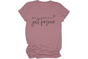 BOFUPAGO Not Perfect Just Forgiven Shirts for Women Short Sleeve Christian T Shirt Jesus Faith Tops Religious Christian Gifts