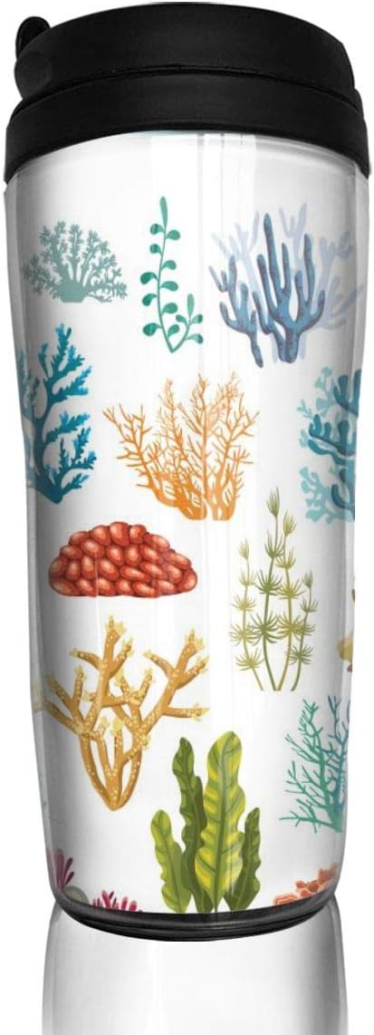 Pattonef Colorful Corals and Algae Underwater Flora and Fauna Reusable Single Pcoffee Cup Teacup Maker 12 Oz Overflow Leakproof Flip for Work Travel Customized
