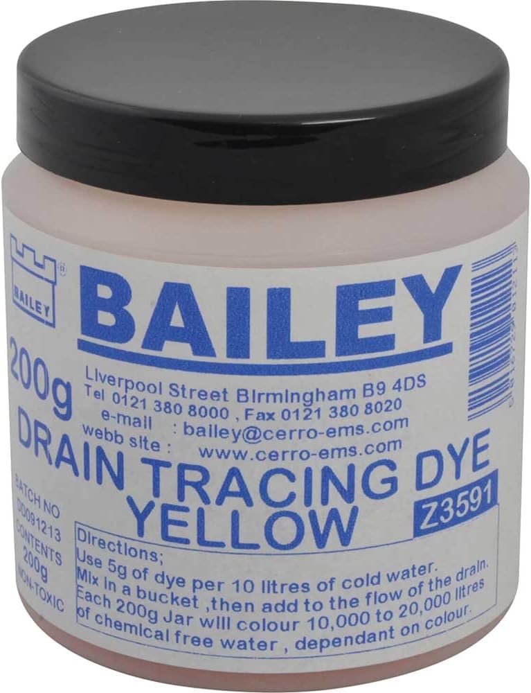 Bailey 3591 Drain Tracing Dye Yellow 8oz Water Soluble Pipe Flow Finder