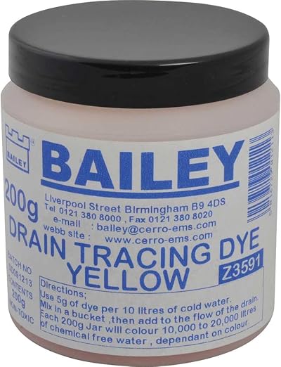 Bailey 3591 Drain Tracing Dye Yellow 8oz Water Soluble Pipe Flow Finder