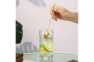 Gold Long Handle Spoon Set - Coffee Stirrers, Premium Stainless Steel Spoons for Ice Tea, Ice Cream, Cocktail Stirring - Set 