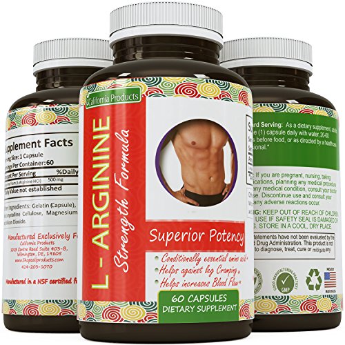 Natural L-Arginine Supplement - HCL Nitric Oxide Booster - Increased Energy - Antioxidant Support - Metabolism Boost - Immune System Support - Amino Acid for Men & Women - By California Products