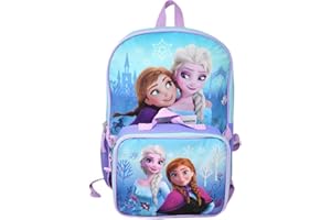 Bioworld Kids Backpack & Lunch Bag Set –Frozen Elsa & Anna 16" Lightweight School Bookbag with Insulated Lunch Bag – Perfect 
