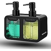 KitchenPick 2-in-1 Kitchen Sink Liquid Dish Soap Dispenser Set for Hands and Dishes, Matte Black Dual Refillable Pump Bottle,