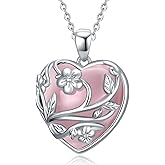 Hancock Sterling Silver Rose Quartz Heart Necklace Flower Pendant Gift for Her Pink Heart Pendant Rose Quartz Jewelry Gifts for Women Birthday Pink Heart Necklace