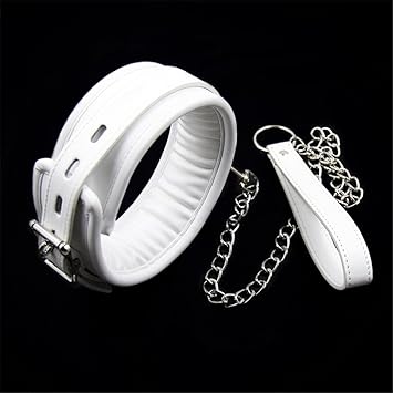 Hanyi Weiß SM Halsband Erotik Einstellbar Gepolstert Leder Halsbänder Fetisch Sex-Spielzeug