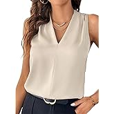 EVALESS Women's Pleated V Neck Sleeveless Tank Top