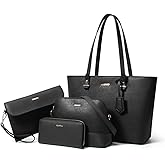 Women Fashion Synthetic Leather Handbags Tote Bag Shoulder Bag Top Handle Satchel Purse Set 4pcs