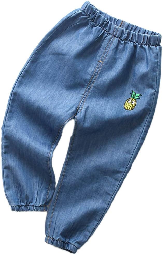 ARAUS Toddler Jeans Pants Embroidery Denim Harem Trousers Elastic Waist for 1-6 Years Old