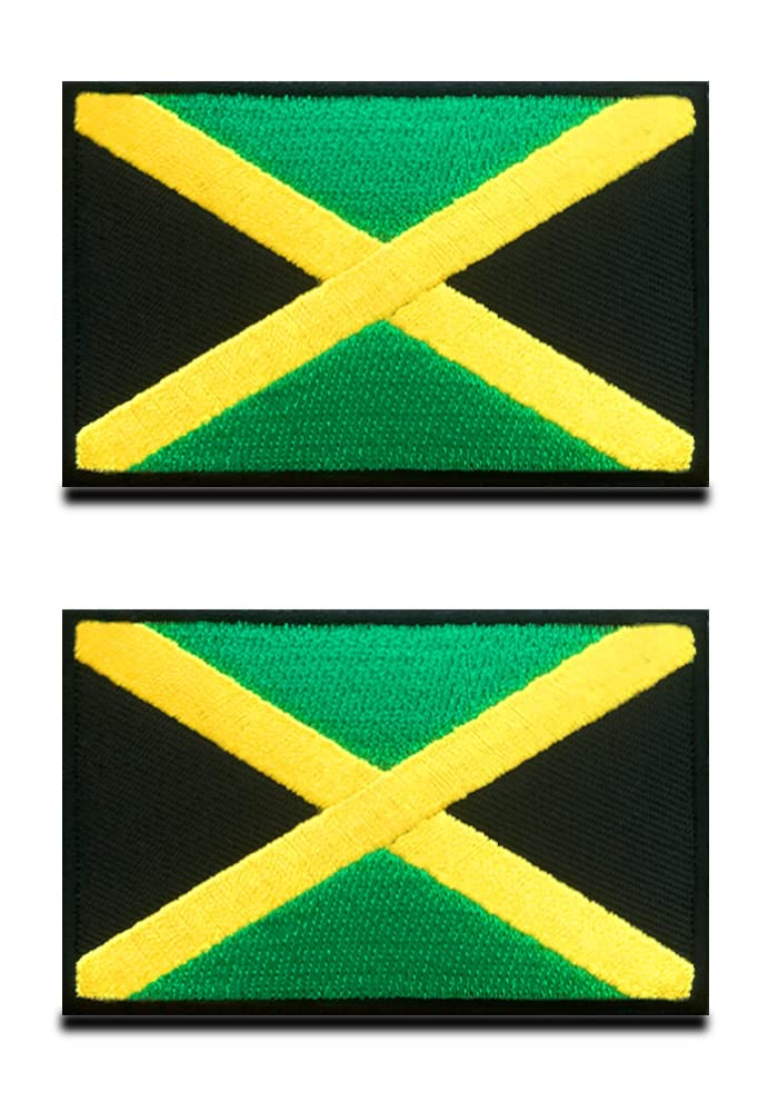 2 PCS Jamaica Jamaican Flag Patch Hook and Loop Embroidered National Applique Emblem Patch for Team Work Clothes Football Jersey Backpack Caps Travel Biker Tactical Military — image 1