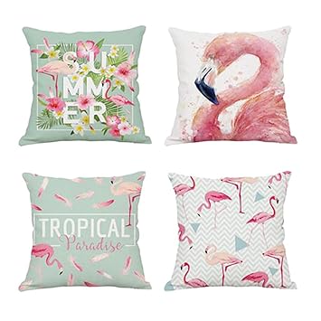 Amazon Com Urijk 4 Packs Flamingo Cotton Linen Throw Pillow Case