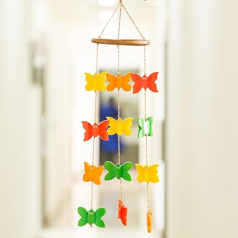 ExclusiveLane Outdoor Garden Cum Home Decorative Hanging with Spinning Butterflies (Multicolour, Wood)