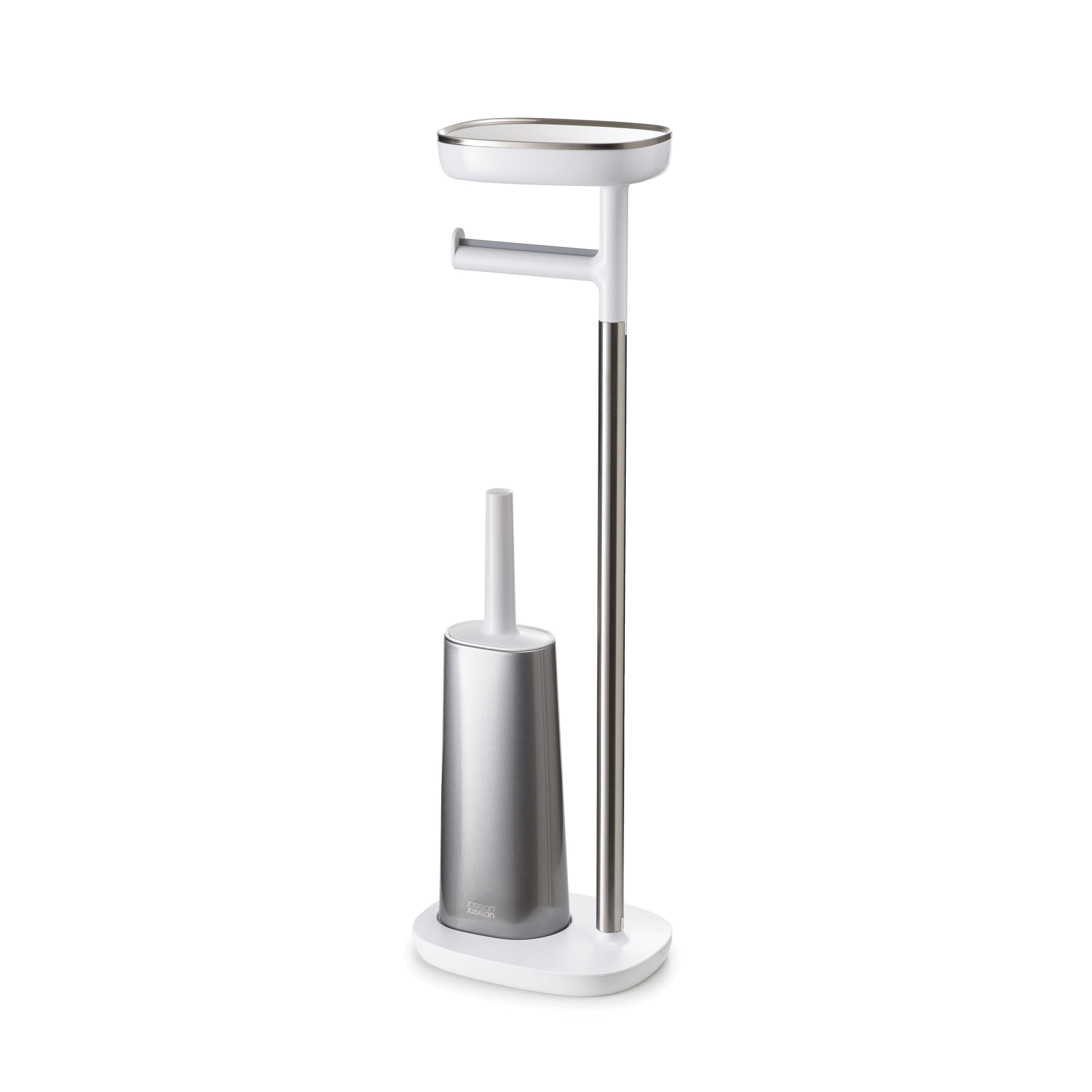 Joseph Joseph EasyStore Plus Standing Paper Holder with Flex Toilet Brush, Stainless Steel, 4