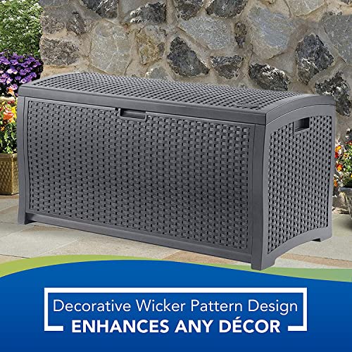 Suncast 73 Gallon Medium Resin Wicker Indoor/Outdoor Storage Box For