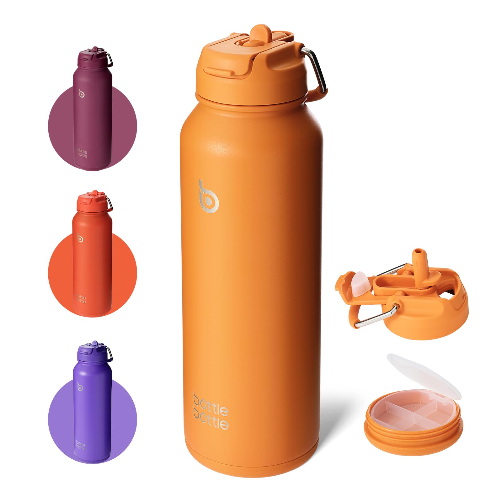 BOTTLE BOTTLE Insulated Water Bottle with Straw 1180ml(40oz) Sports Stainless Steel Water Bottles with Handle Lid Outdoors Drink Flask for Pills (orange) โ image 1