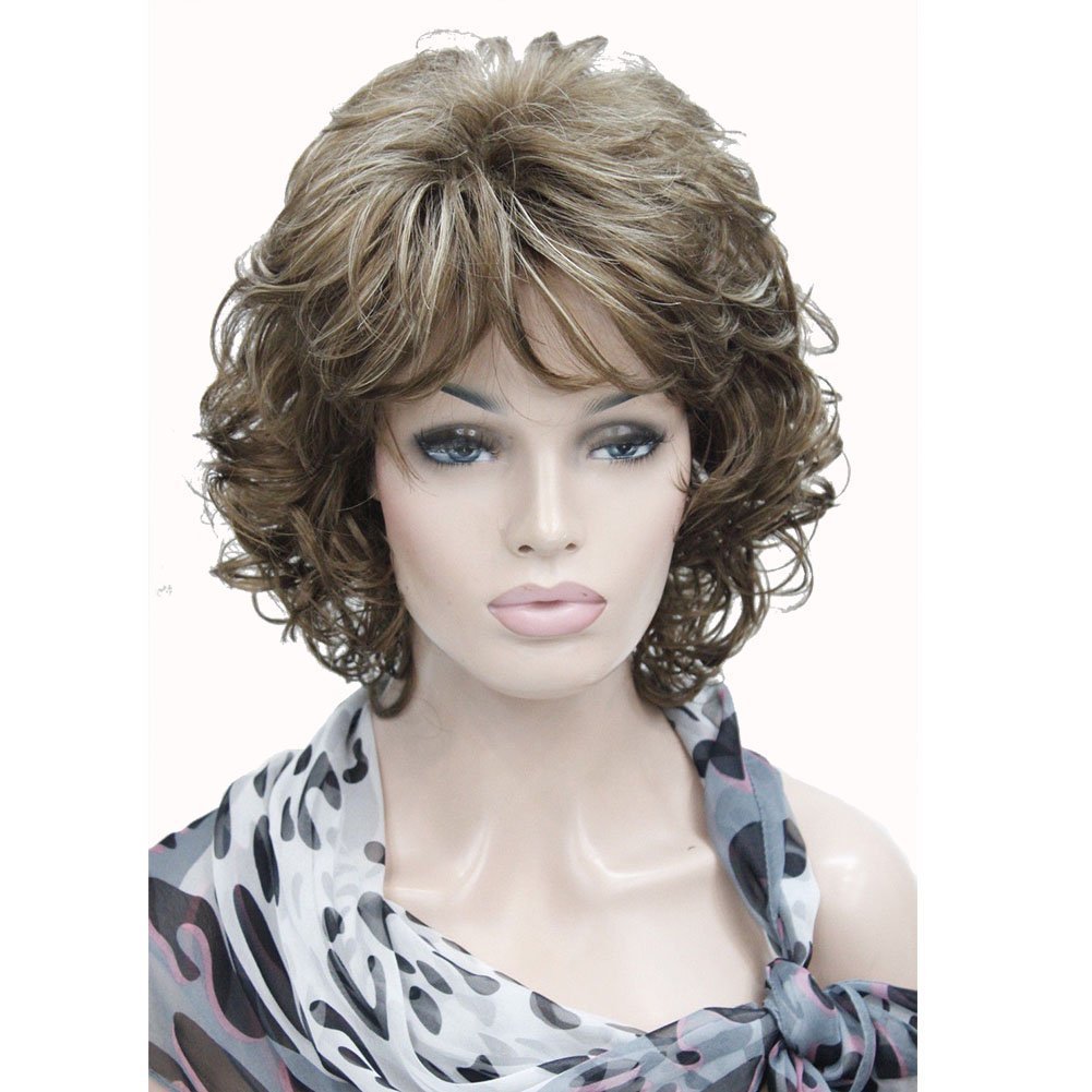 Lydell 12" Short Curly Wigs Soft Shaggy Layered Classic Cap Full Synthetic Wigs (12TT26 Light Reddish Golden Brown Highlights) — image 1