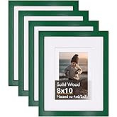 KINLINK 8x10 Picture Frame Green, Solid Wood Frames with Acrylic Plexiglass for Pictures 4x6/5x7 with Mat or 8x10 without Mat, Tabletop and Wall Display Photo Frame, Set of 4