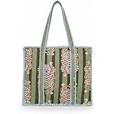 COTSILER Women Tote Bags Lightweight 18x16 Zipper Travel Bag Purse Cotton Shoulder Tote Bags For Shopping,Grocery,Beach Bag