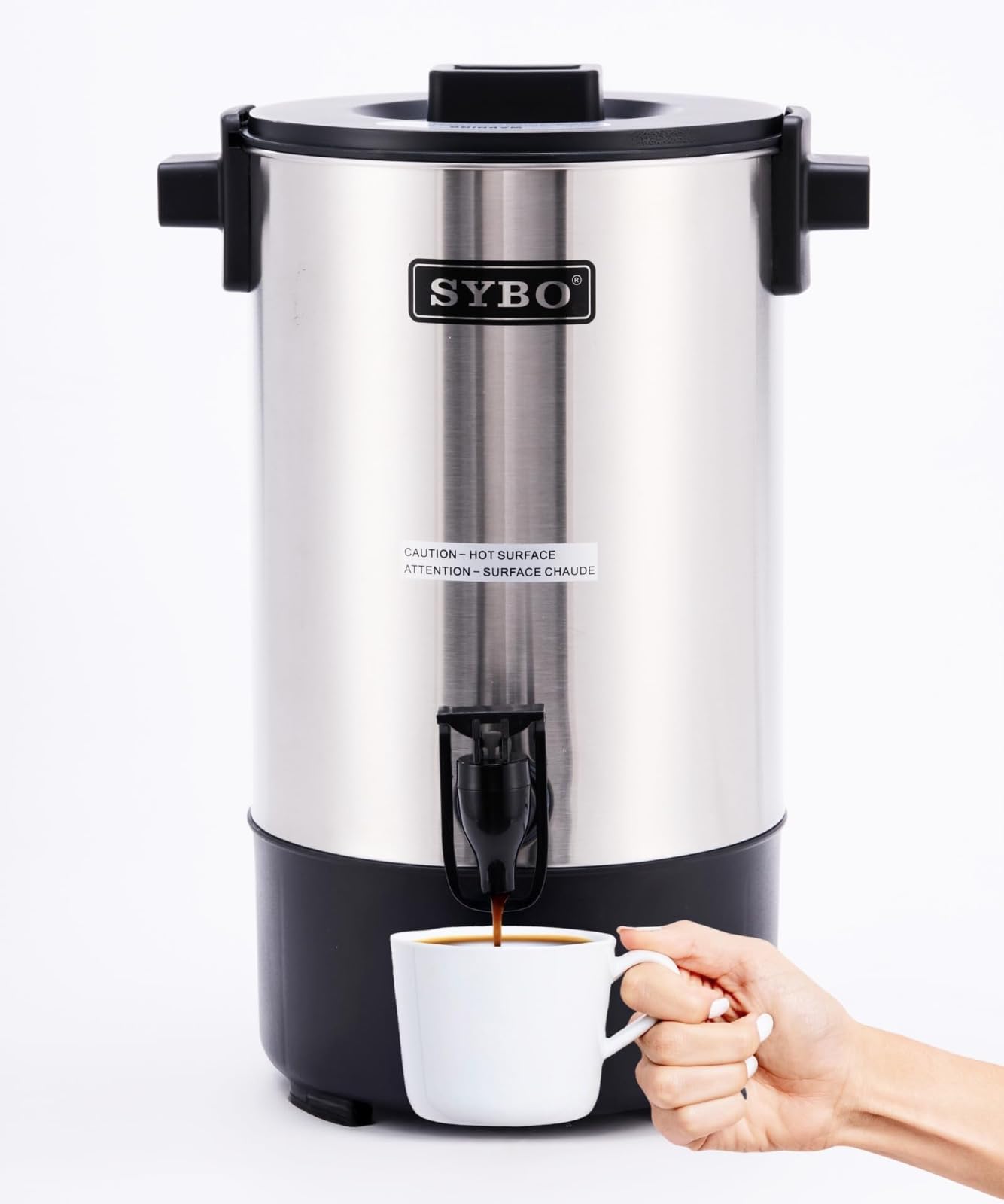 Photo 1 of SYBO Commercial Grade Stainless Steel Percolate Coffee Maker, Hot Water Urn for Catering, Hot Beverage Dispenser, 40-Cup, 6L, Metallic