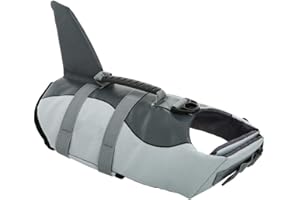 Queenmore Dog Life Jacket Ripstop Dog Safety Vest Adjustable Preserver with High Buoyancy and Durable Rescue Handle for Small,Medium,Large Dogs, Grey Shark X-Large