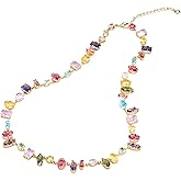 Belle Brighton Rainbow Tennis Necklace 18k Gold Plated Chain Necklace with Oval Square Round Shape Cubic Zirconia 18.5" Choker Necklace Elegant Jewellery Trendy Gift for Girlfriend Mother