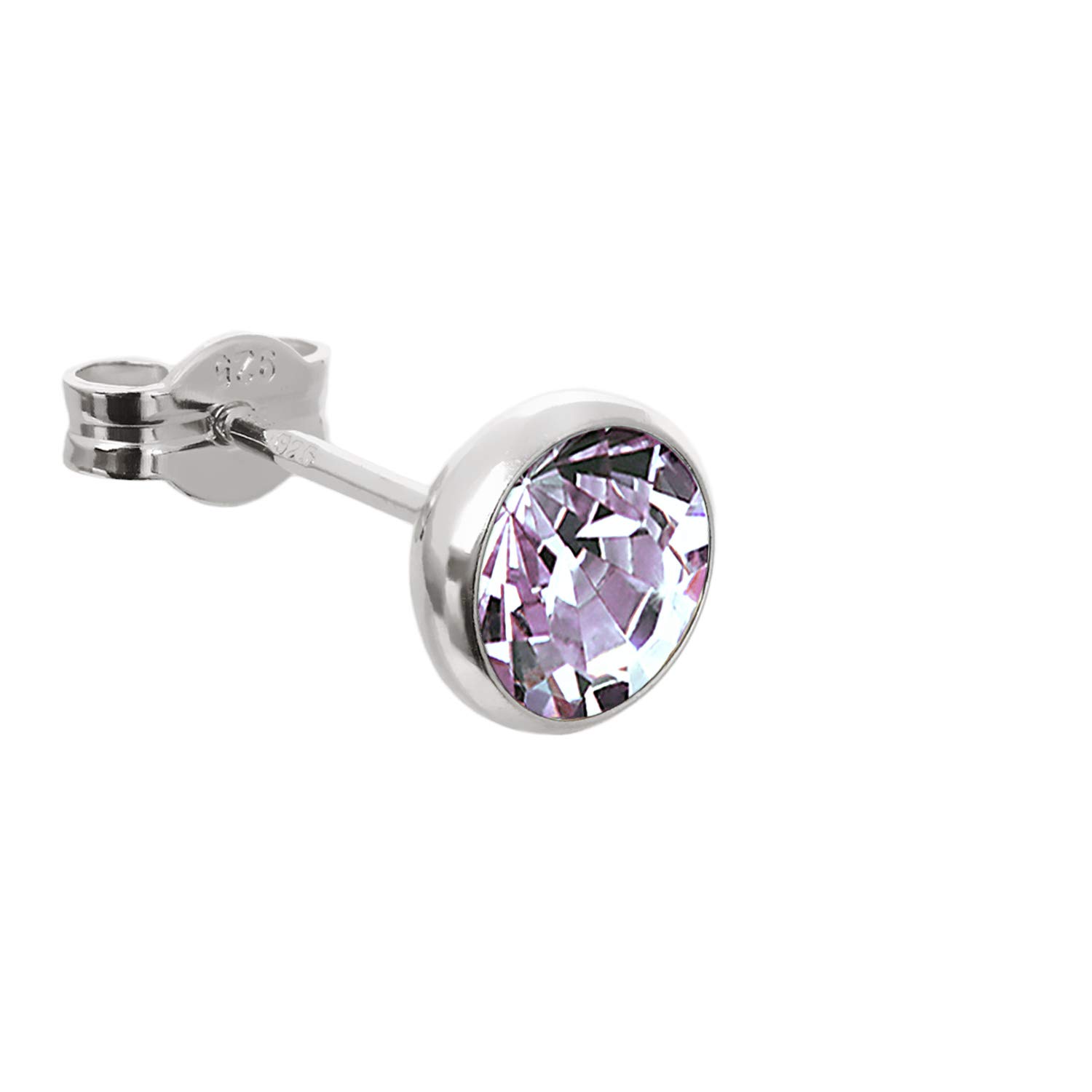 NKlaus silver single stud earrings calyx zirconia lavender 6,7mm 925 sterling silver ladies 7888