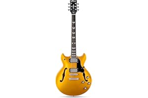 WESTCREEK GUITARS WestCreek 333 Electric Guitar with 6 String, Semi Hollow Body Jazz Electric Guitar, Alnico Humbucker Pickups, Roosewood Fingerboard, Rounded End Jumbo Frets, Full (Gold)