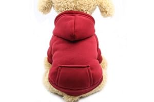 Jecikelon Winter Dog Hoodie Sweatshirts with Pockets Warm Dog Clothes for Small Dogs Chihuahua Coat Clothing Puppy Cat Custume (X-Small, Wine red)